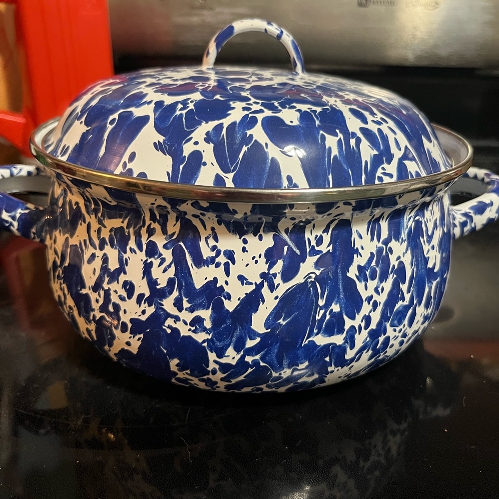 Blue and White Splatter Enamel Stockpot